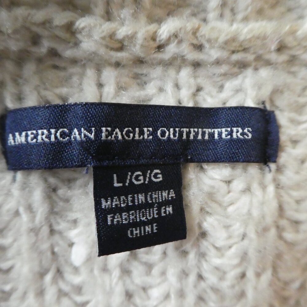 AEO American Eagle Gray Cream Striped Pullover Sweater Womens Large - Picture 5 of 7